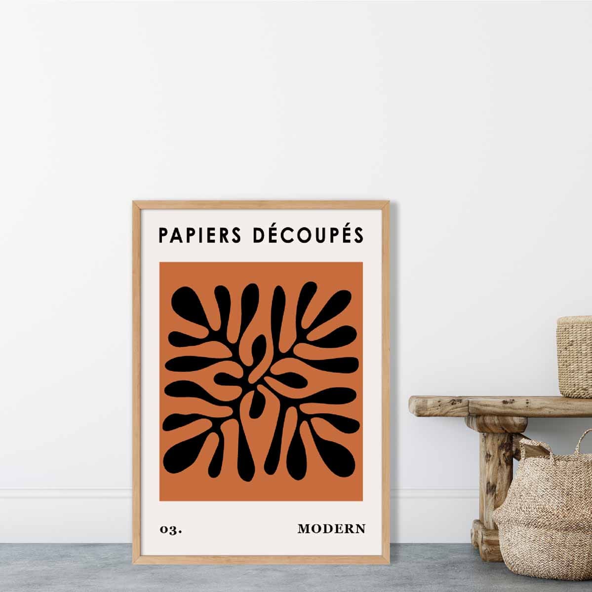 Abstraktes Blumenposter in Dunkelorange und Schwarz Nr. 3