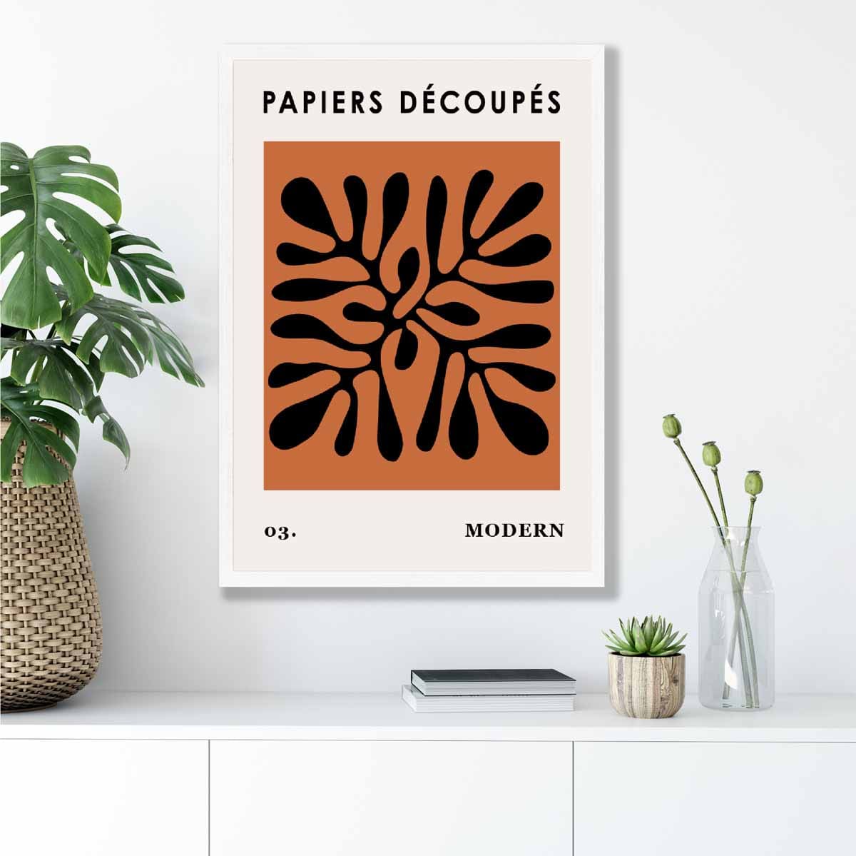 Abstraktes Blumenposter in Dunkelorange und Schwarz Nr. 3