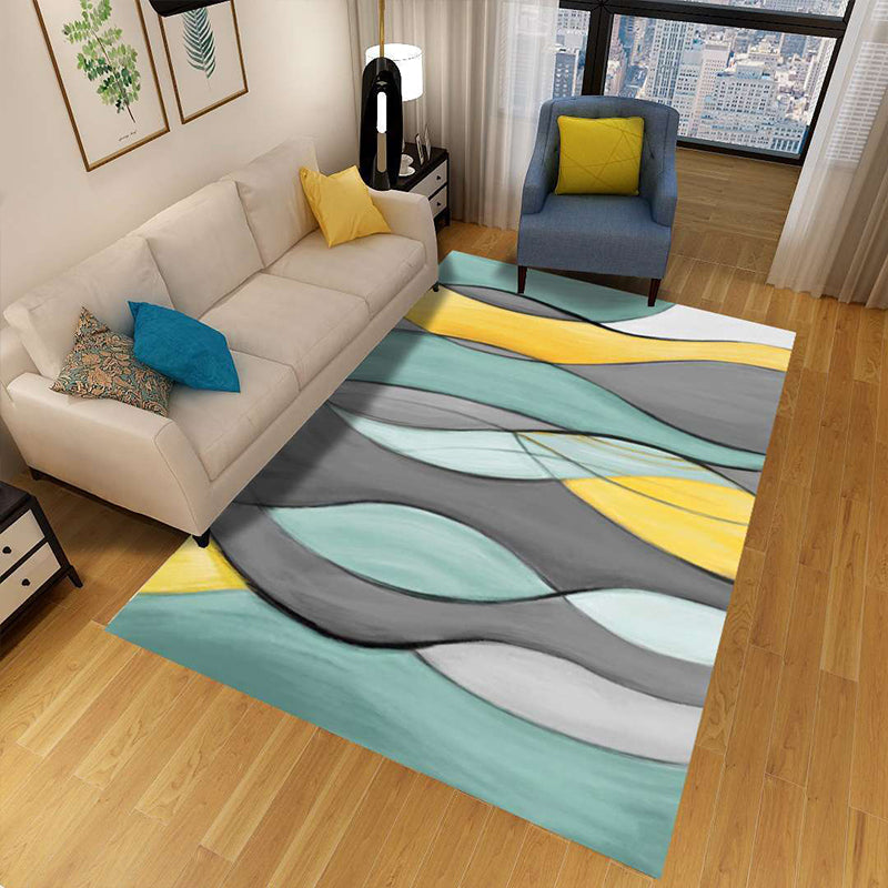 Minimalist 3D Geometrischer Teppich Mehrfarbiger Polypropylen Bereichsteppich Haustierfreundlich Rutschfest Maschinenwaschbarer Teppich für Große Räume