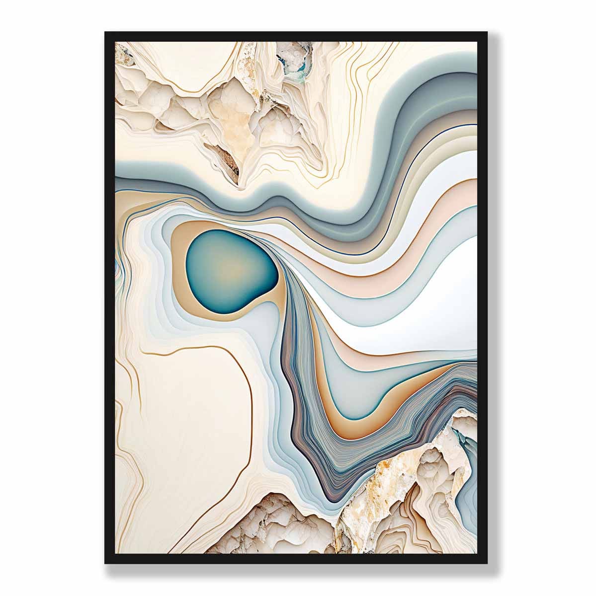 Abstrakter Kunstdruck im zeitgenössischen Stil in Beige und Blau Nr. 1