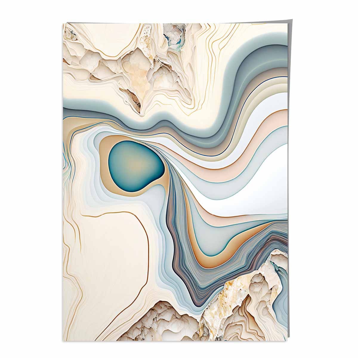 Abstrakter Kunstdruck im zeitgenössischen Stil in Beige und Blau Nr. 1