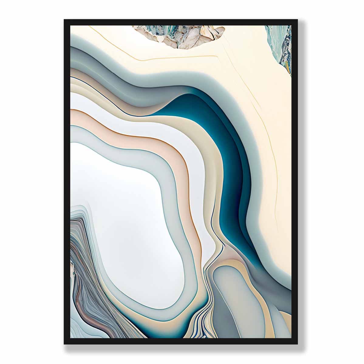 Abstrakter zeitgenössischer Kunstdruck in Beige und Blau Nr. 2