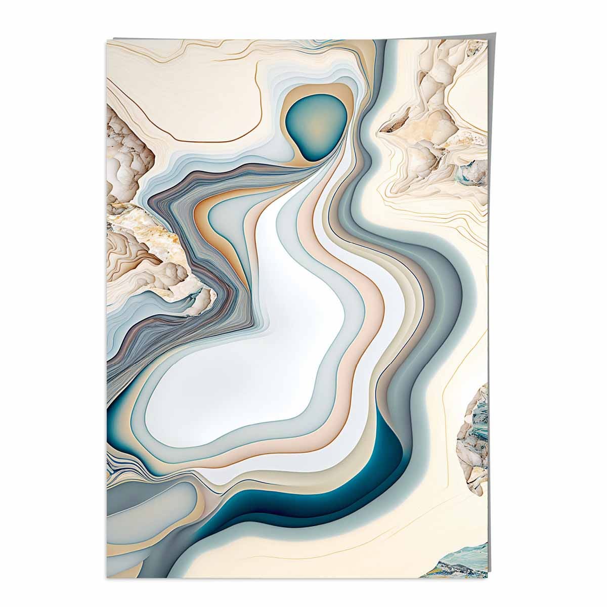 Abstrakter Kunstdruck im zeitgenössischen Stil in Beige und Blau Nr. 3