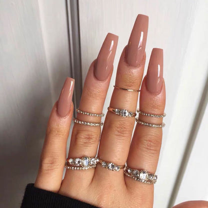 Glänzendes Langes Coffin Press-On Nails Set