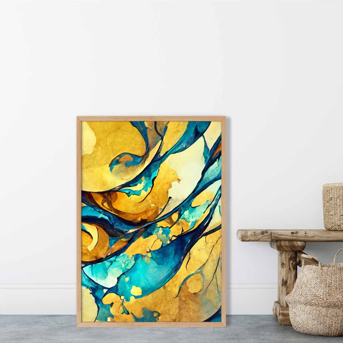 Abstrakter Kunstdruck in Gelb und Blau Nr. 1