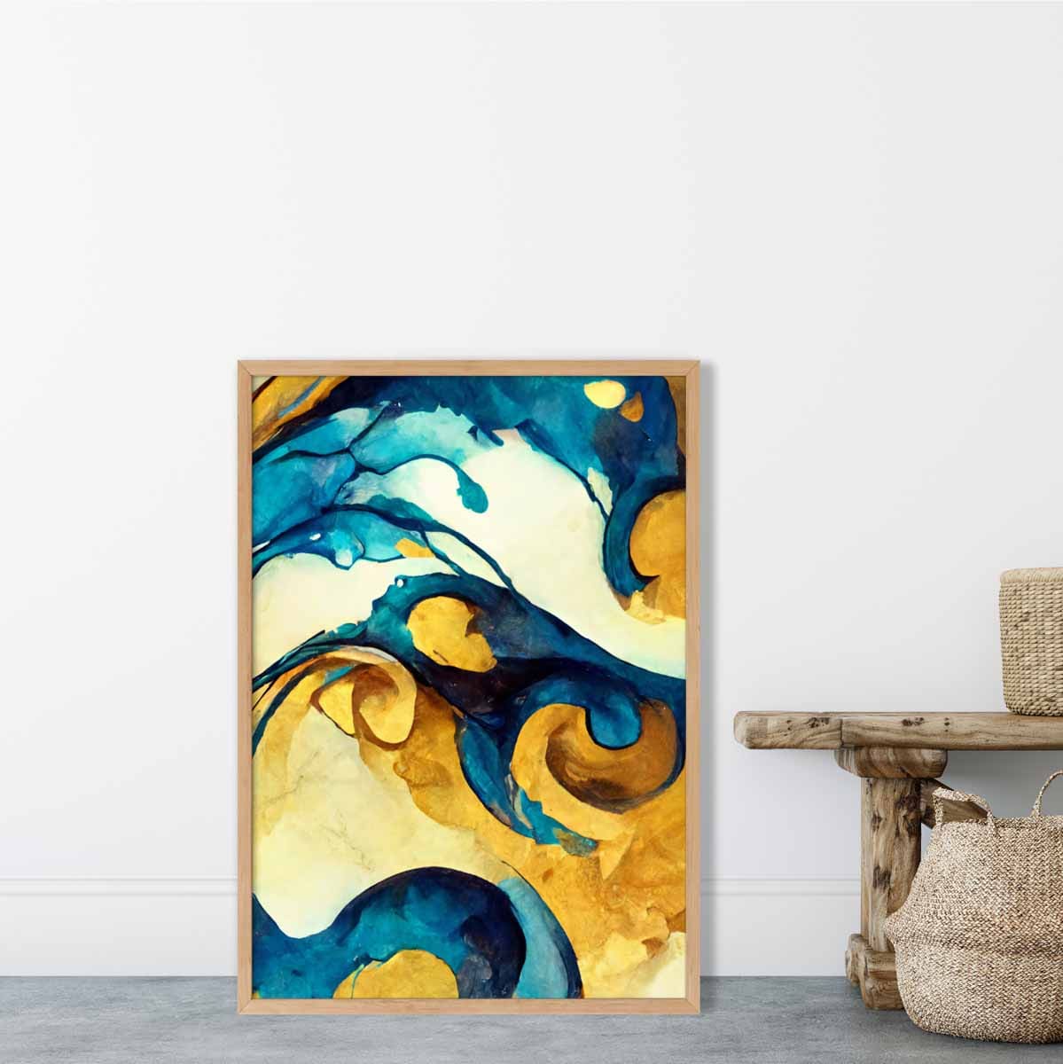 Abstrakter Kunstdruck in Gelb und Blau Nr. 2
