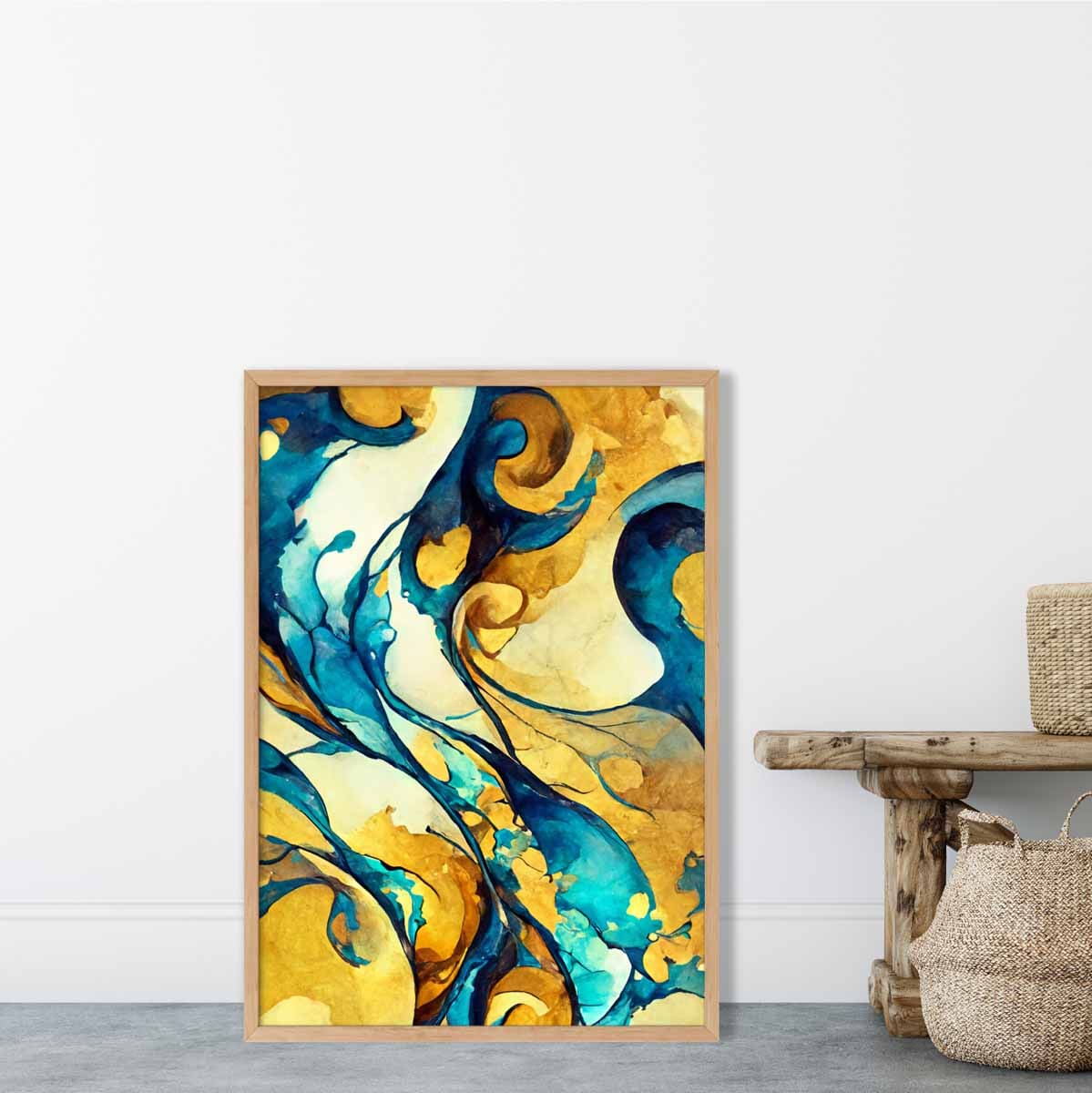 Abstrakter Kunstdruck in Gelb und Blau Nr. 3
