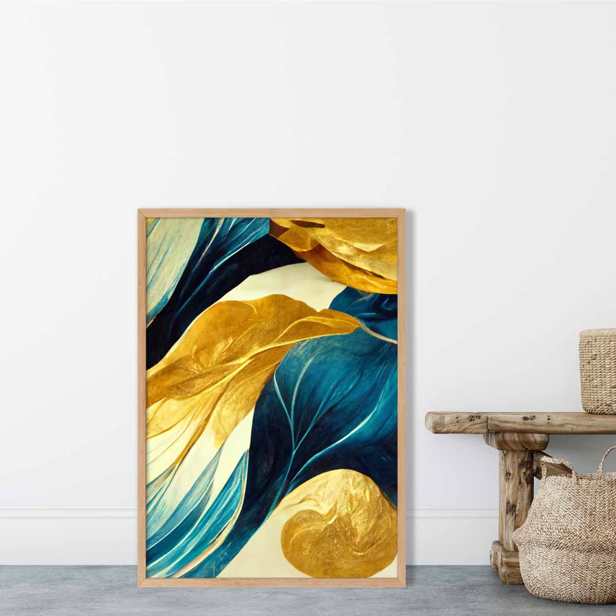 Abstrakter Kunstdruck in Gelb, Beige und Blau Nr. 2