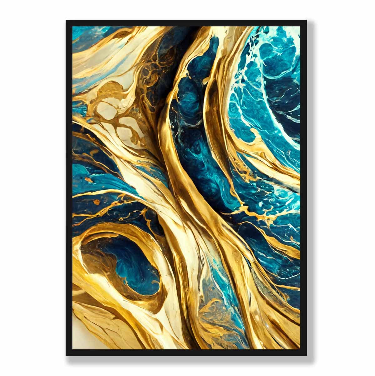 Abstrakter Kunstdruck: Wellen in Blau-Gold-Effekt