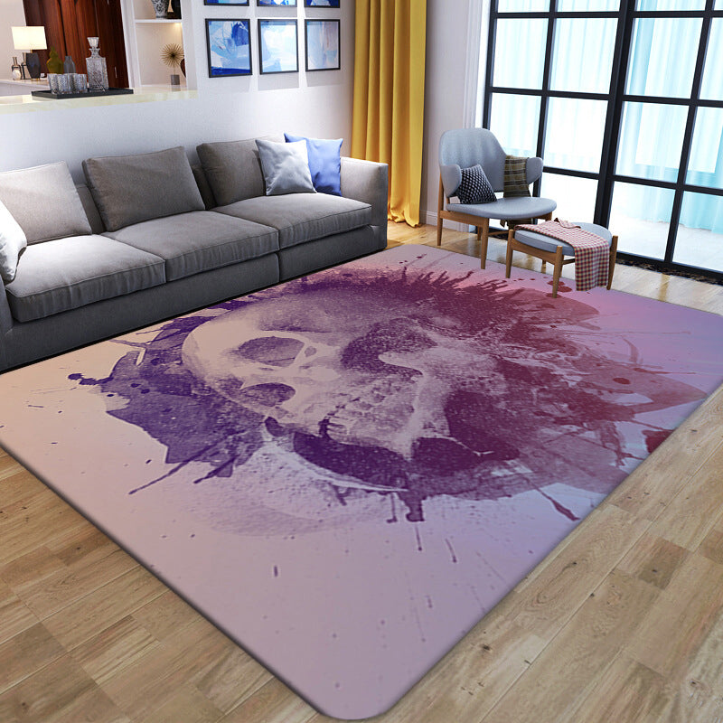 Brehn | Punk Abstract Skull Print Teppich Schwarz Neuheit Teppich Synthetik Fleckenbeständig Maschinenwaschbar Rutschfeste Rückseite Teppich für Wohnzimmer