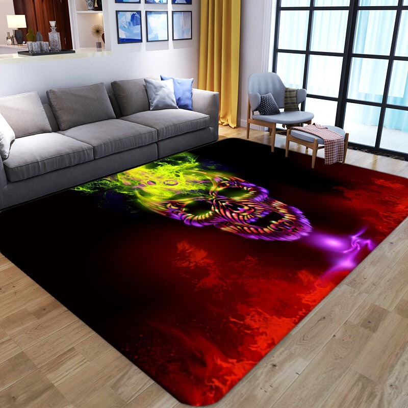 Brehn | Punk Abstract Skull Print Teppich Schwarz Neuheit Teppich Synthetik Fleckenbeständig Maschinenwaschbar Rutschfeste Rückseite Teppich für Wohnzimmer