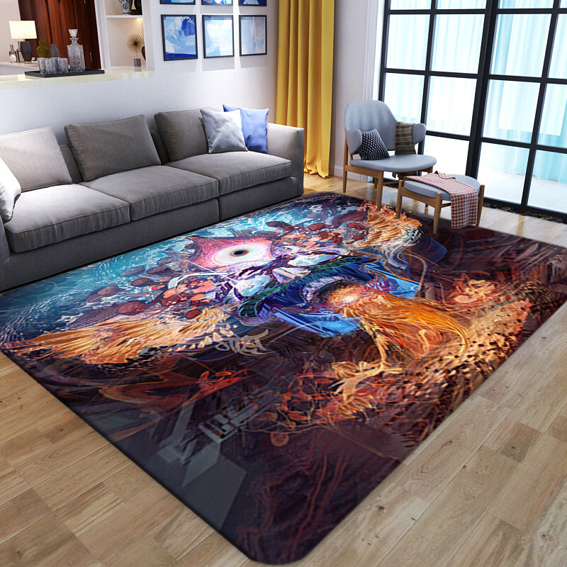 Brehn | Punk Abstract Skull Print Teppich Schwarz Neuheit Teppich Synthetik Fleckenbeständig Maschinenwaschbar Rutschfeste Rückseite Teppich für Wohnzimmer