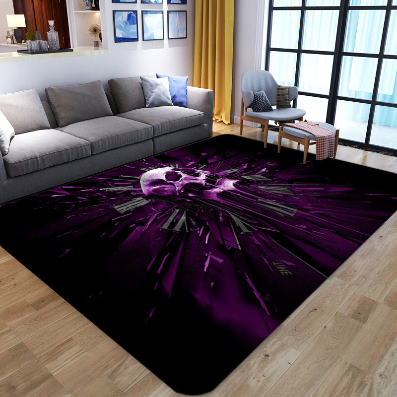 Brehn | Punk Abstract Skull Print Teppich Schwarz Neuheit Teppich Synthetik Fleckenbeständig Maschinenwaschbar Rutschfeste Rückseite Teppich für Wohnzimmer