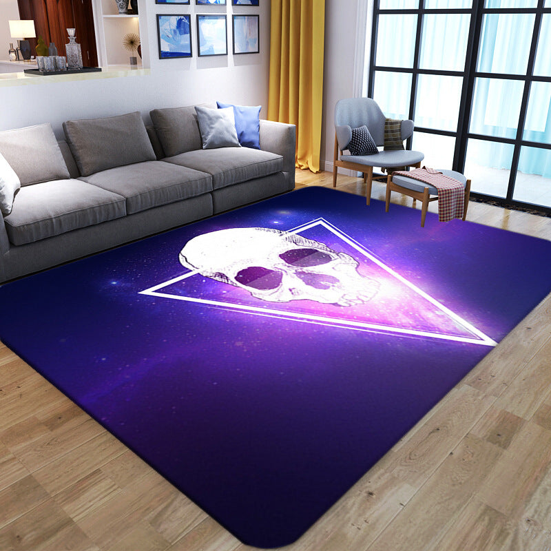 Brehn | Punk Abstract Skull Print Teppich Schwarz Neuheit Teppich Synthetik Fleckenbeständig Maschinenwaschbar Rutschfeste Rückseite Teppich für Wohnzimmer