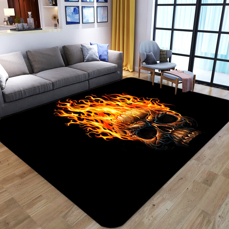 Brehn | Punk Abstract Skull Print Teppich Schwarz Neuheit Teppich Synthetik Fleckenbeständig Maschinenwaschbar Rutschfeste Rückseite Teppich für Wohnzimmer