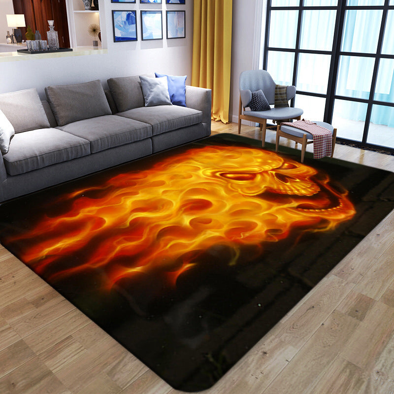 Brehn | Punk Abstract Skull Print Teppich Schwarz Neuheit Teppich Synthetik Fleckenbeständig Maschinenwaschbar Rutschfeste Rückseite Teppich für Wohnzimmer