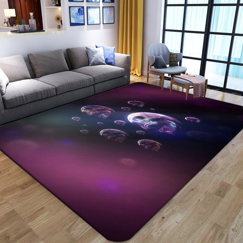 Brehn | Punk Abstract Skull Print Teppich Schwarz Neuheit Teppich Synthetik Fleckenbeständig Maschinenwaschbar Rutschfeste Rückseite Teppich für Wohnzimmer