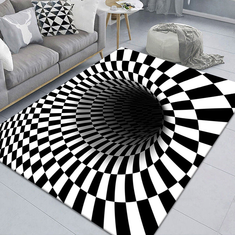 Modern Brain Deception 3D Teppich Schwarz Synthetischer Bereich Teppich Maschinenwaschbar Fleckenresistent Rutschfester Teppich für das Wohnzimmer