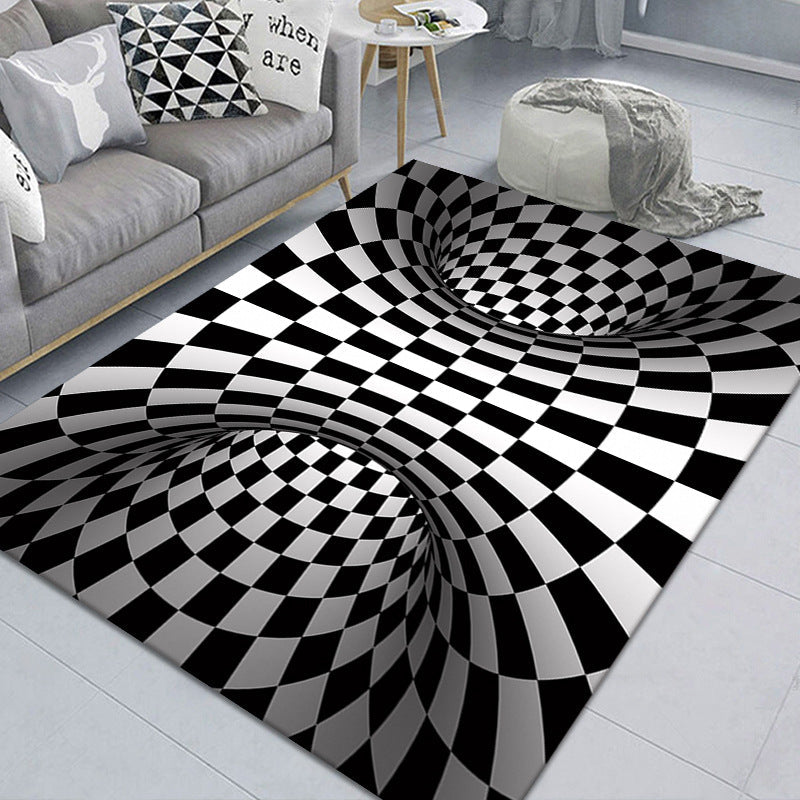 Modern Brain Deception 3D Teppich Schwarz Synthetischer Bereich Teppich Maschinenwaschbar Fleckenresistent Rutschfester Teppich für das Wohnzimmer