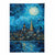 Stadt am See bei Nacht, Spachtelmalerei, Kunstdruck