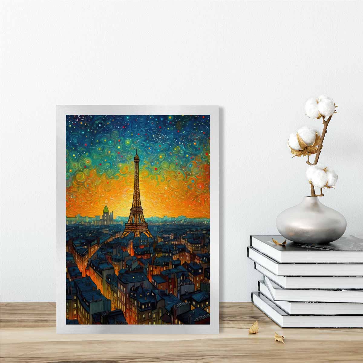 Farbenfroher Kunstdruck eines Gemäldes von Paris bei Sonnenuntergang