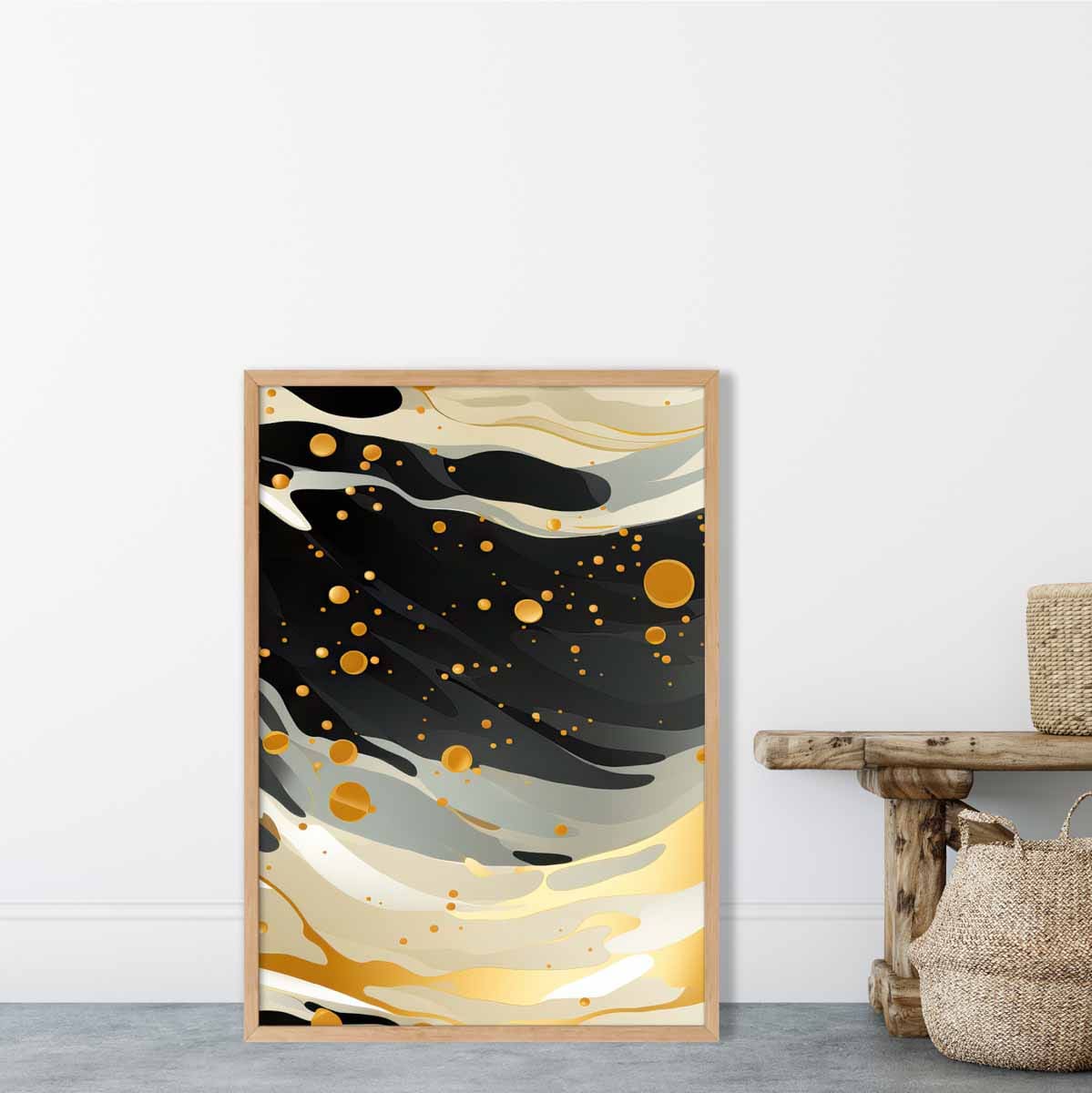 Abstrakter Flüssigkunstdruck Grau Beige und Gold Nr. 1