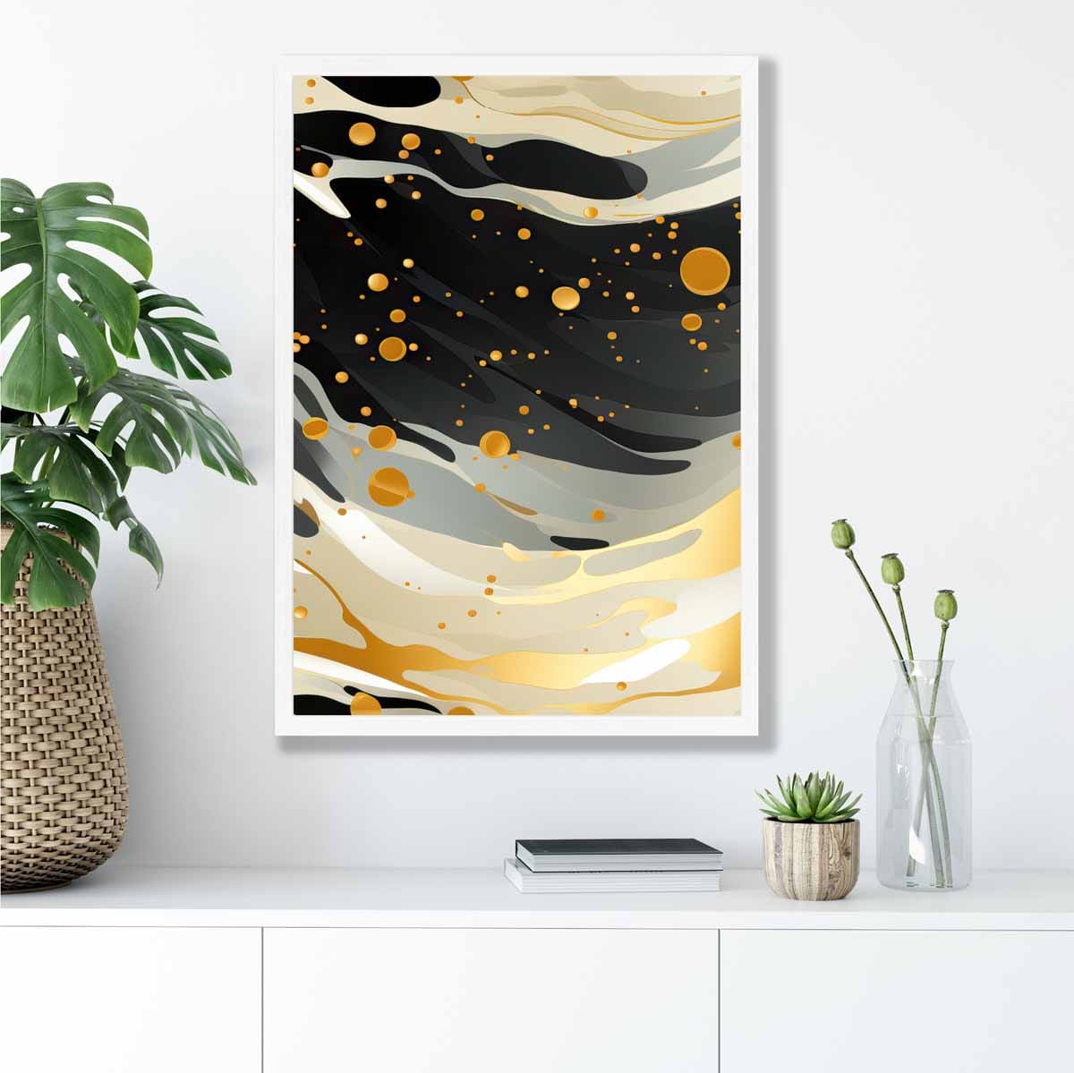Abstrakter Flüssigkunstdruck Grau Beige und Gold Nr. 1