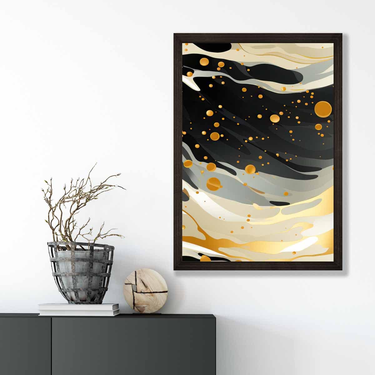 Abstrakter Flüssigkunstdruck Grau Beige und Gold Nr. 1
