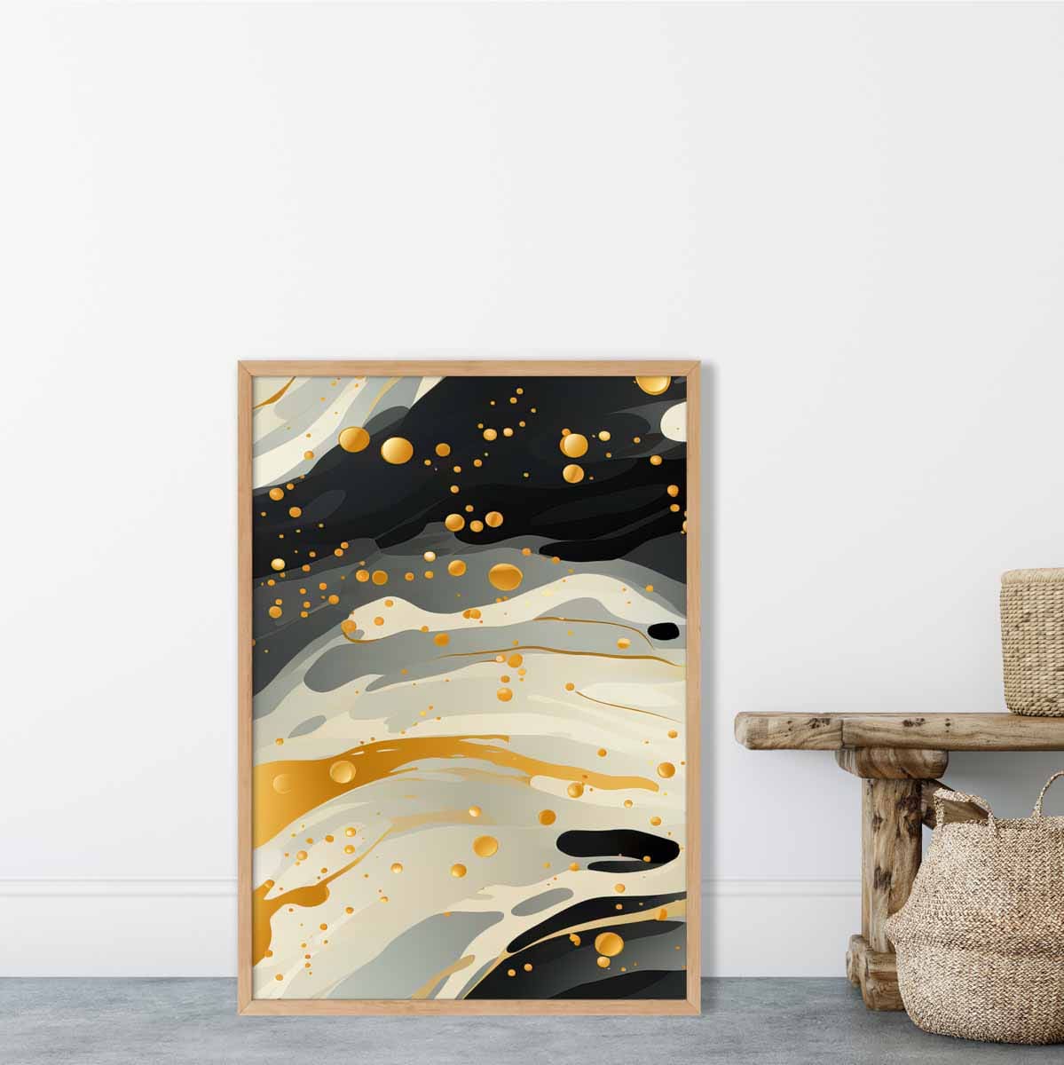 Abstrakter Flüssigkunstdruck Grau Beige und Gold Nr. 2