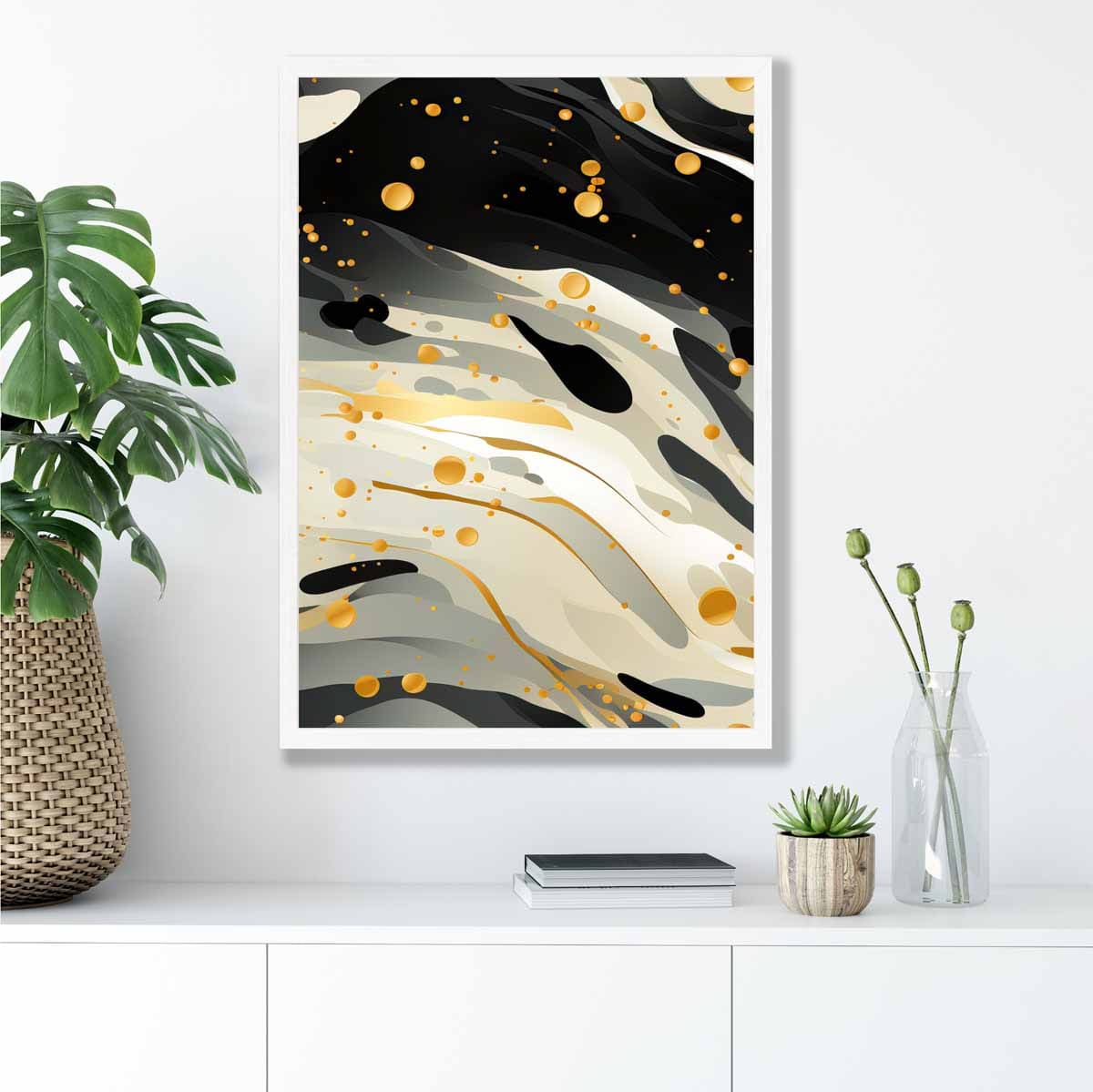 Abstrakter Kunstdruck „Fließendes Muster“ in Grau, Beige und Gold Nr. 3