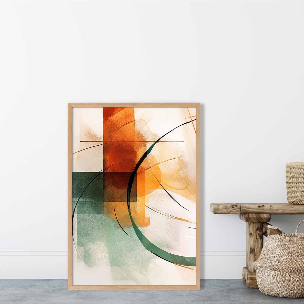 Abstrakte Formen Kunstdruck Grün und Orange Nr. 1