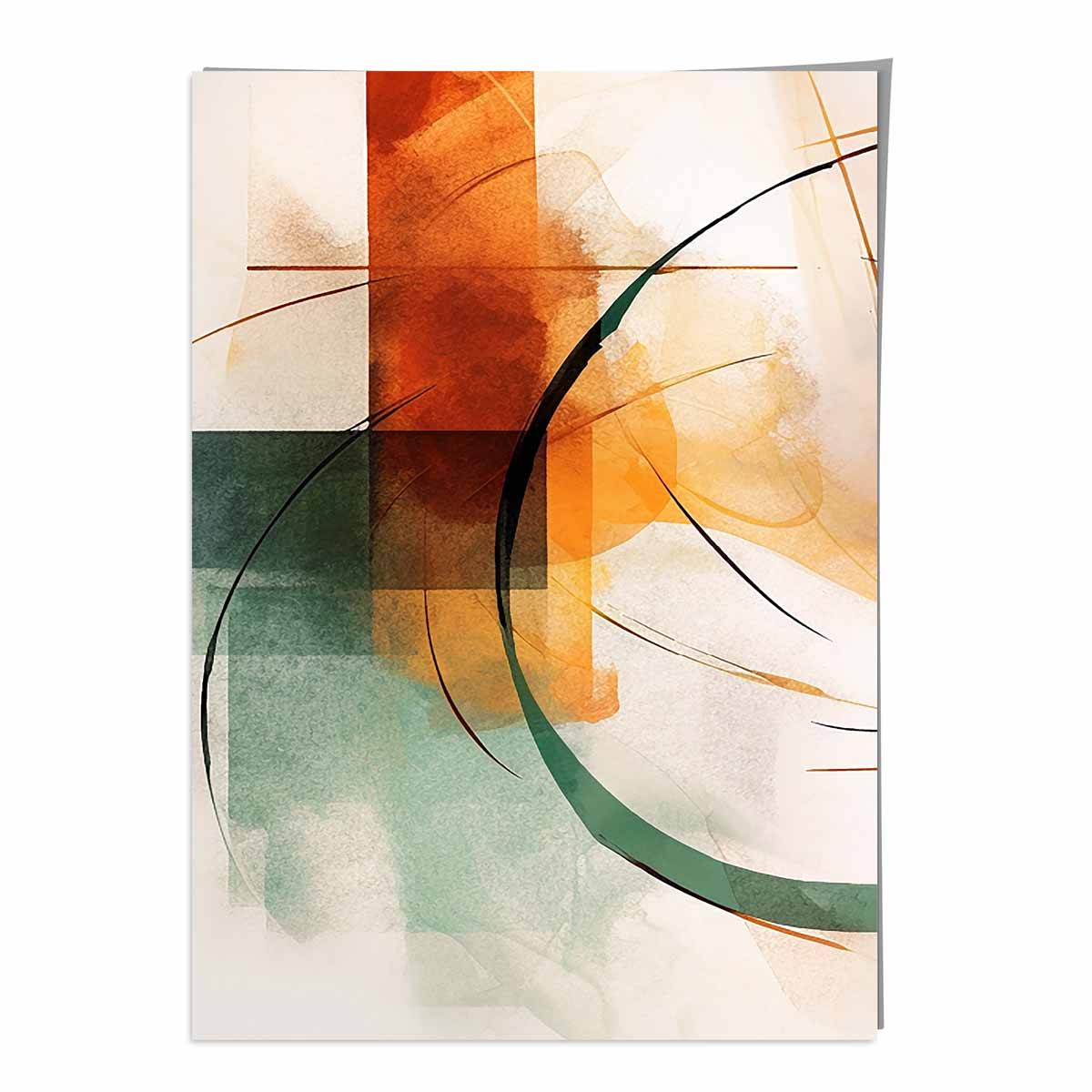 Abstrakte Formen Kunstdruck Grün und Orange Nr. 1