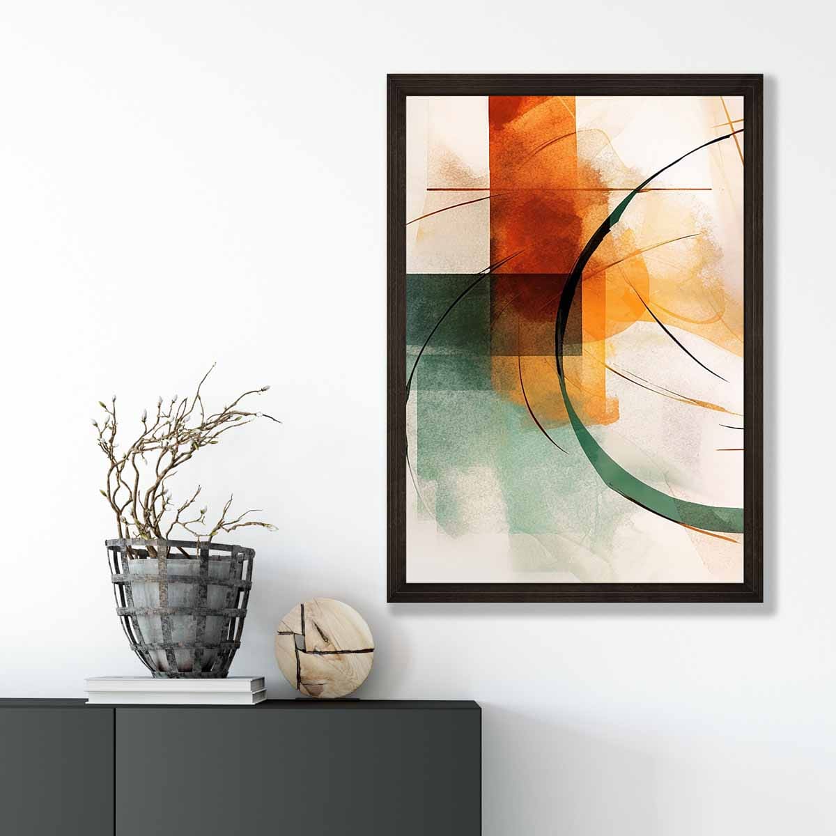 Abstrakte Formen Kunstdruck Grün und Orange Nr. 1
