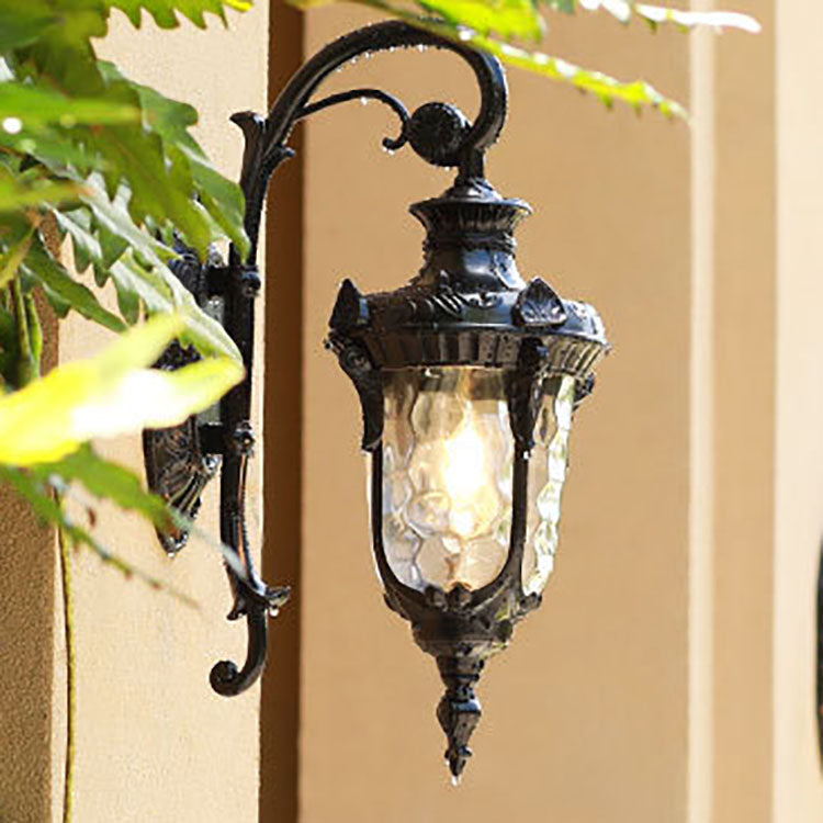 Traditionelle europäische Zylinderlaterne Aluminium Glas 1-Licht Außenwandlampe für Außenpatio | Brehn