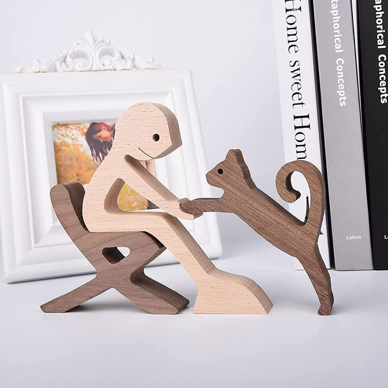 Brehn | Geschenk für Tierliebhaber - Holzskulptur Tisch Ornamente - Die Liebe zwischen Ihnen und Ihrem pelzigen Freund
