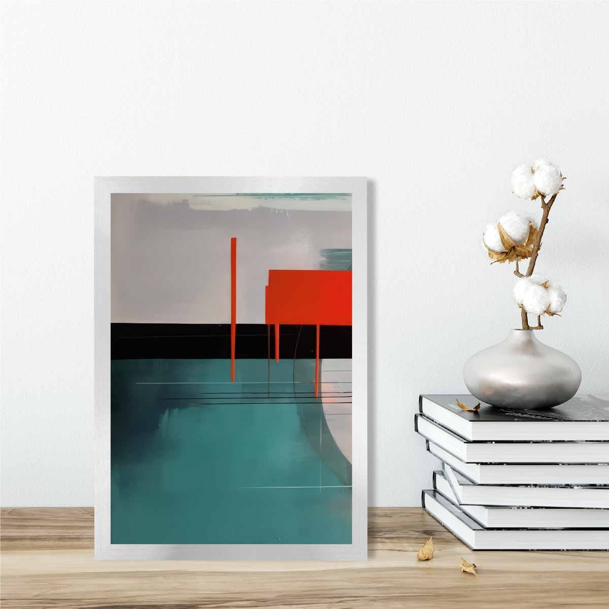 Abstrakte Formen Kunstdruck Türkis, Rot und Grau Nr. 2