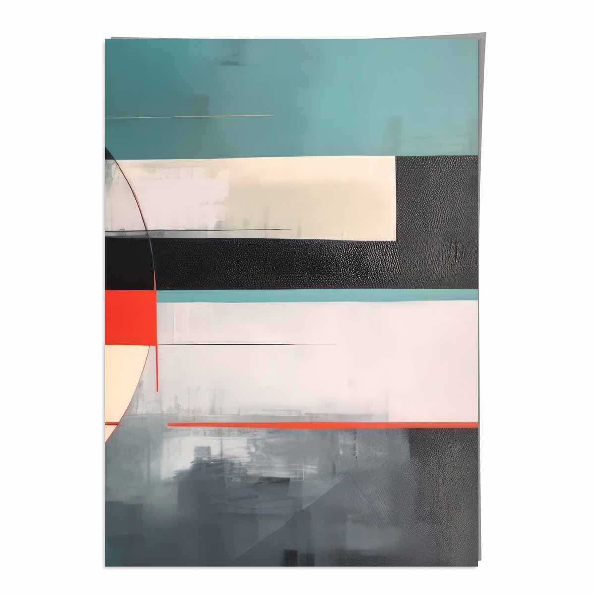 Abstrakte Formen Kunstdruck Türkis Rot und Grau Nr. 4