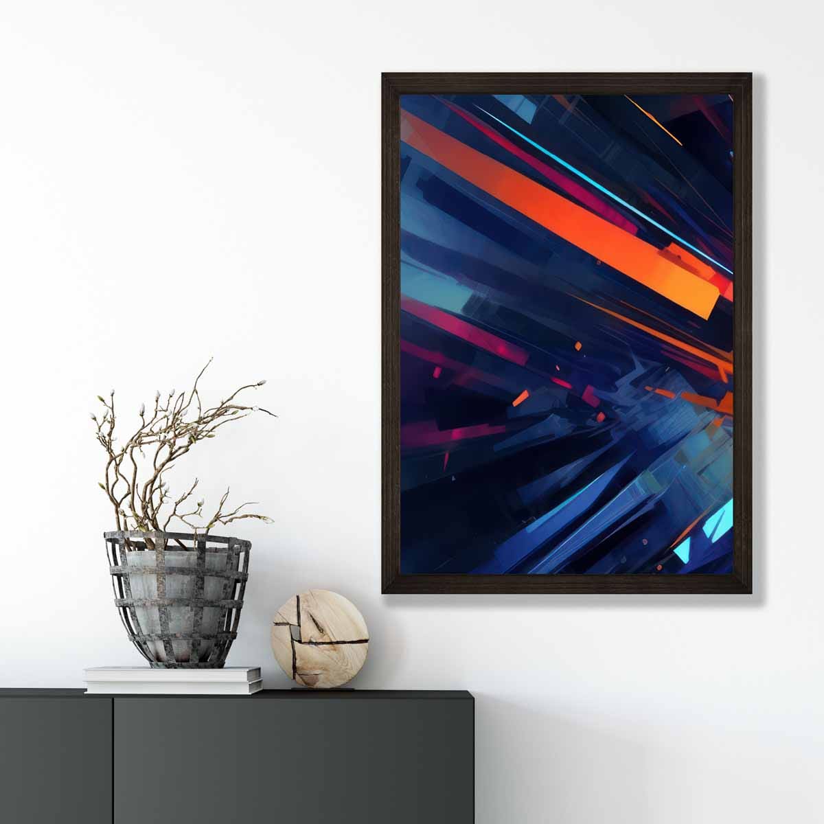 Abstrakte Formen Kunstdruck Blau Orange und Rot Nr. 2