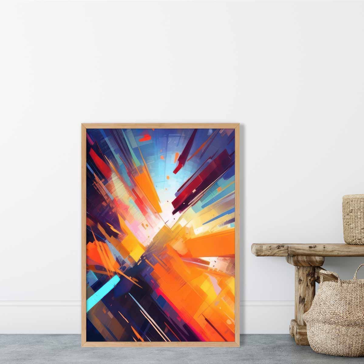 Abstrakte Formen Kunstdruck Blau Orange und Rot Nr. 3