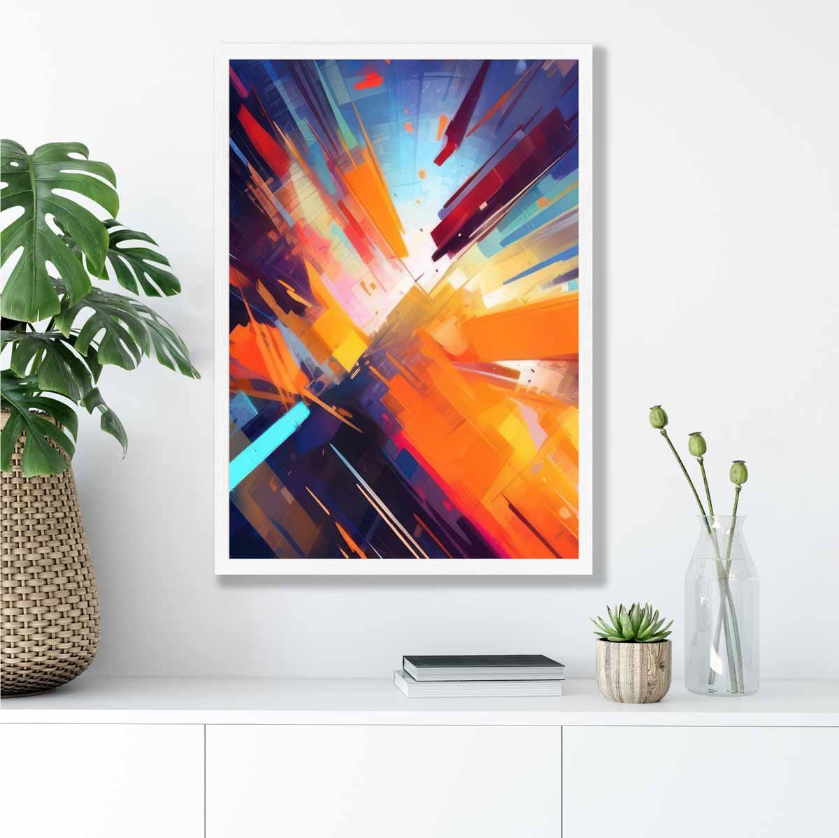 Abstrakte Formen Kunstdruck Blau Orange und Rot Nr. 3
