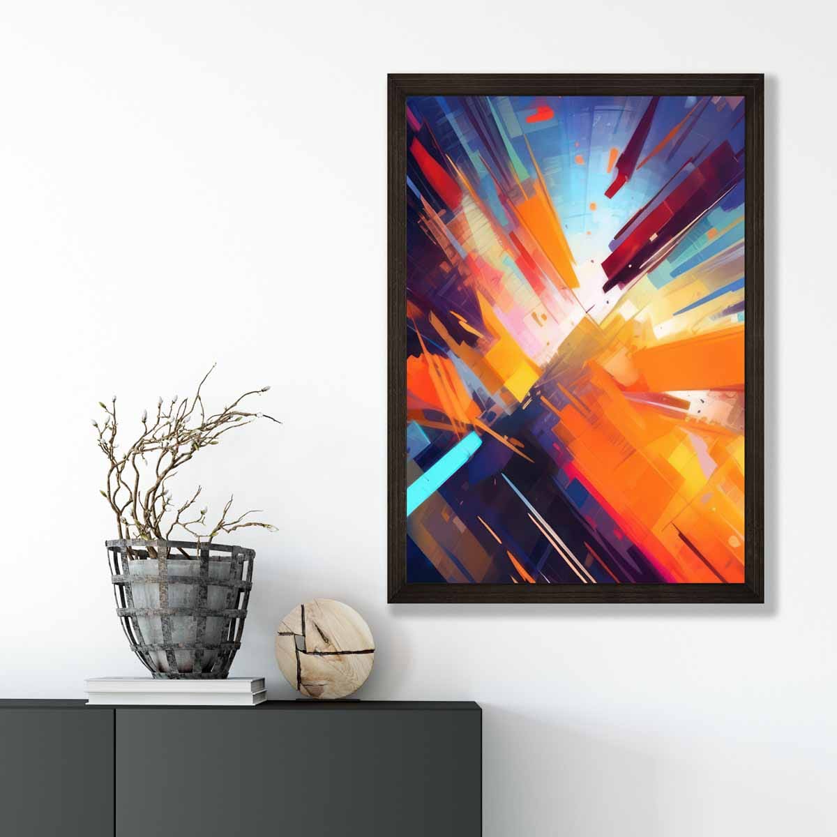 Abstrakte Formen Kunstdruck Blau Orange und Rot Nr. 3