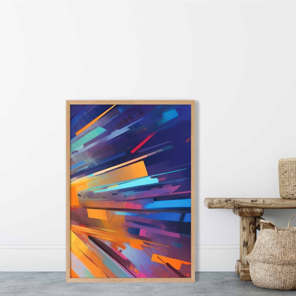 Abstrakte Formen Kunstdruck Blau Orange und Rot Nr. 4