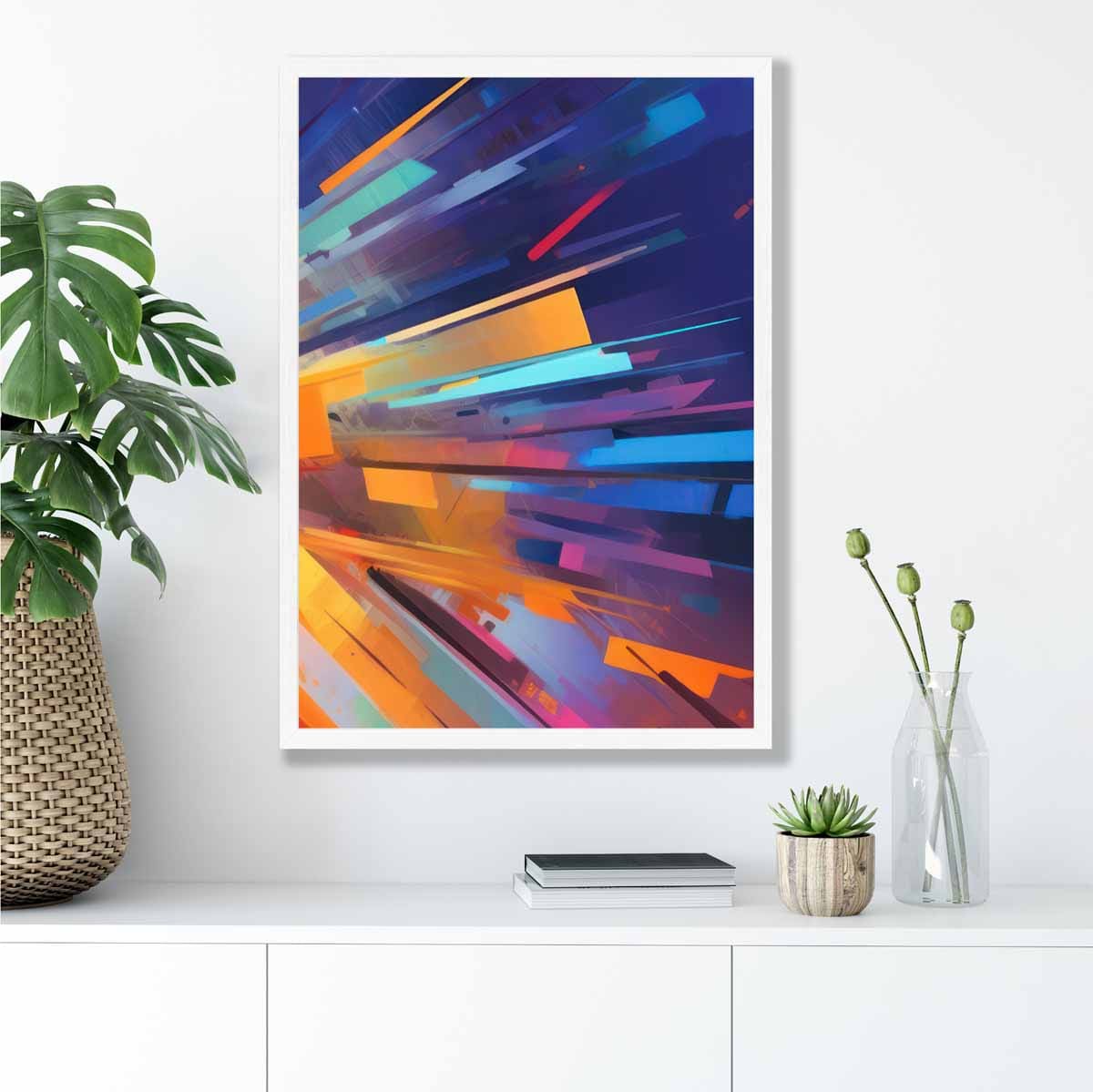 Abstrakte Formen Kunstdruck Blau Orange und Rot Nr. 4