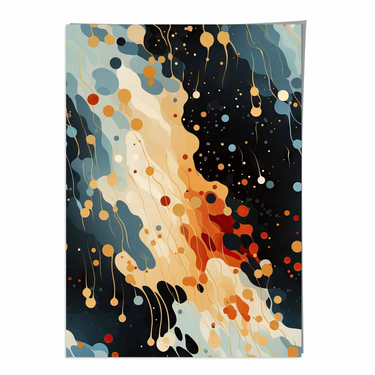 Abstrakter Flüssigkunstdruck Blau, Orange und Rot Nr. 1