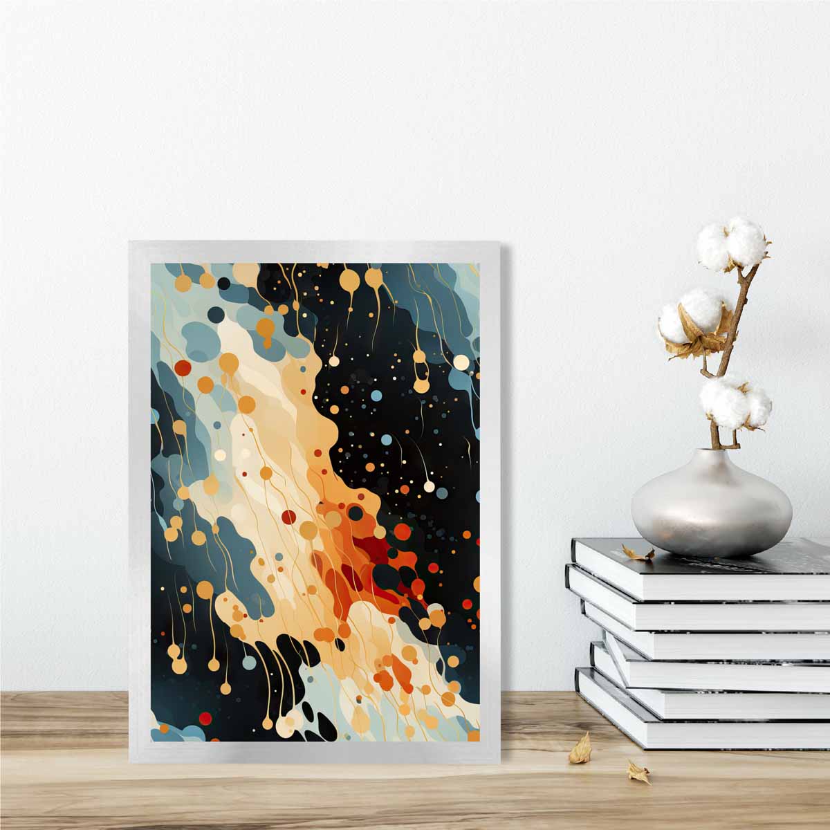 Abstrakter Flüssigkunstdruck Blau, Orange und Rot Nr. 1
