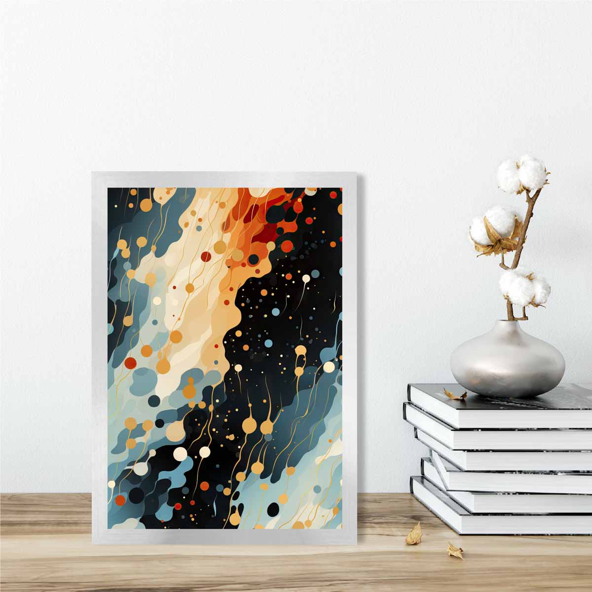 Abstrakter Fluid-Art-Druck Blau, Orange und Rot Nr. 2