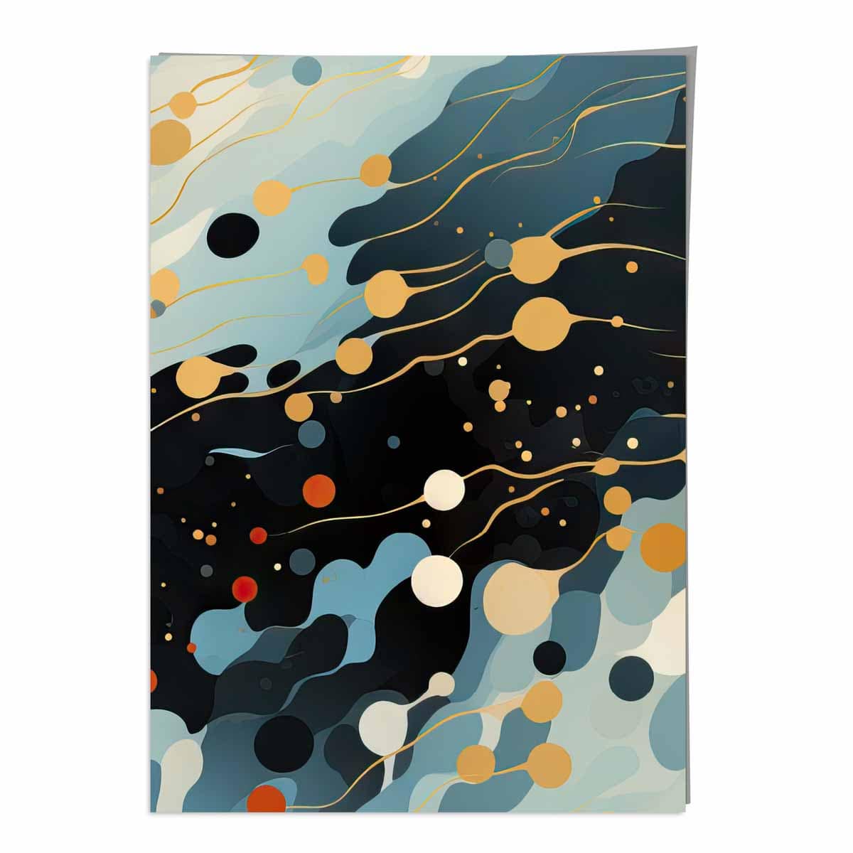Abstrakter Flüssigkunstdruck Blau, Orange und Rot Nr. 3