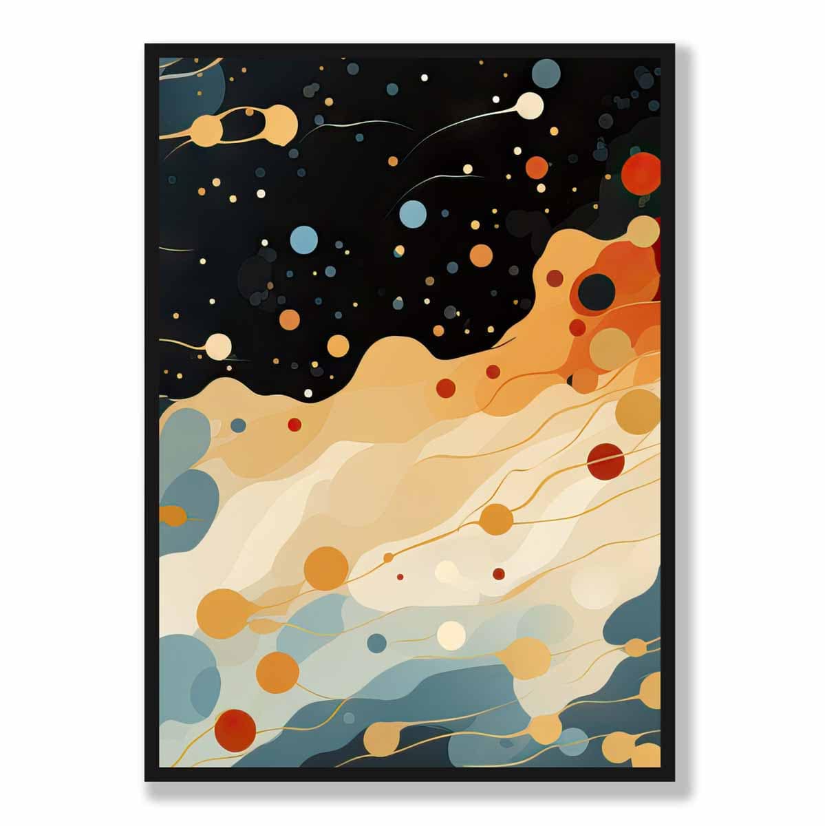 Abstrakter Fluid-Art-Druck Blau, Orange und Rot Nr. 4