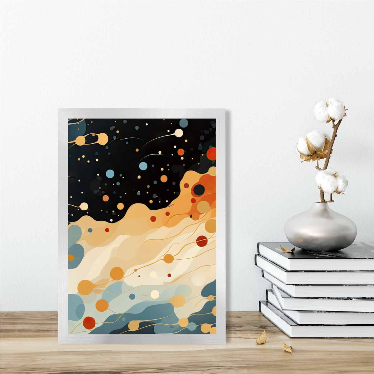 Abstrakter Fluid-Art-Druck Blau, Orange und Rot Nr. 4