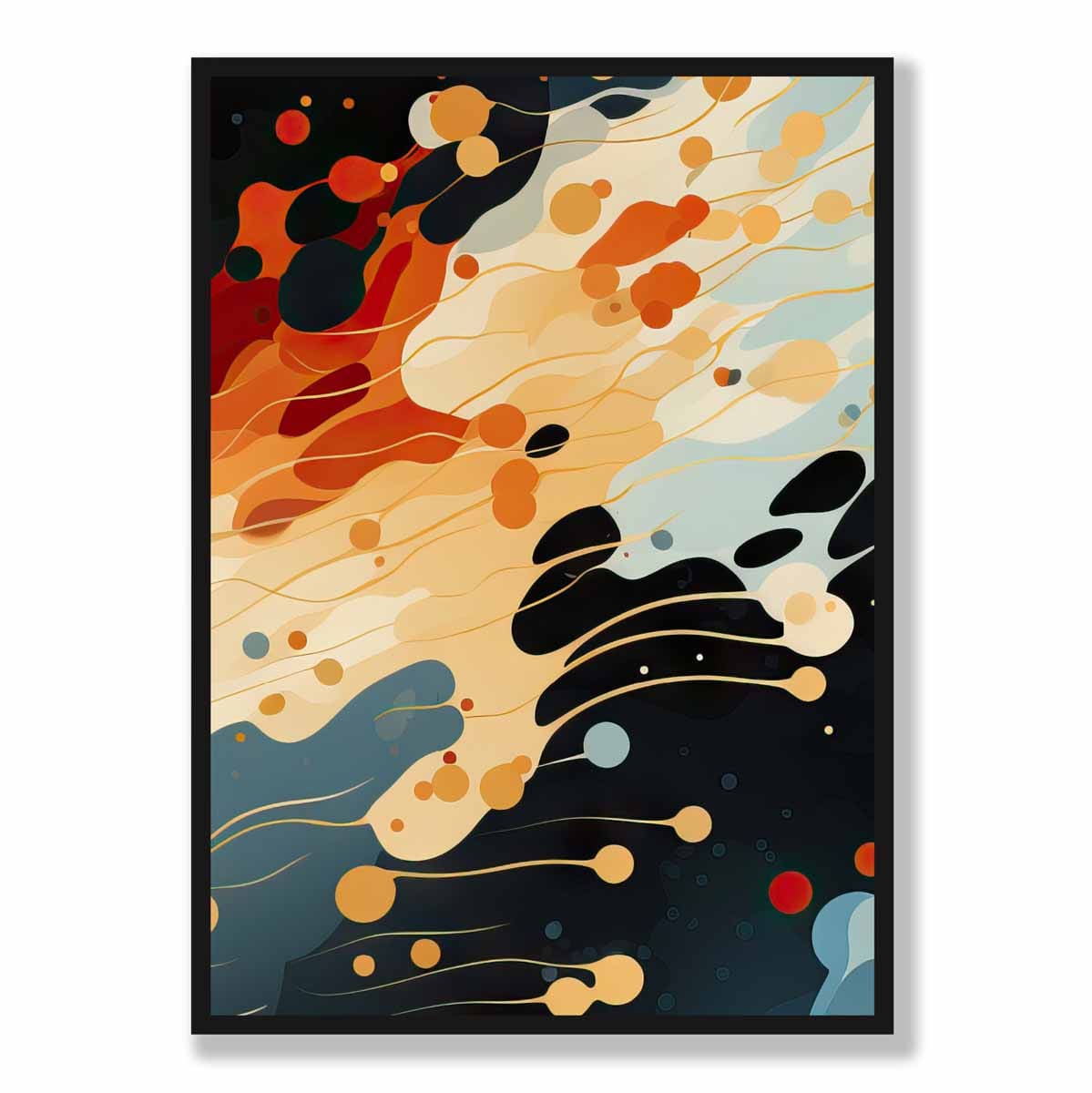 Abstrakter Flüssigkunstdruck Blau, Orange und Rot Nr. 5